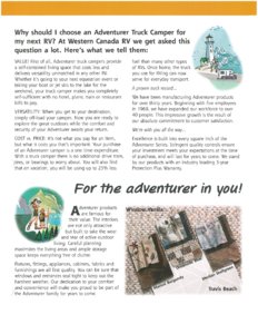 2002 ALP Adventurer Truck Campers Brochure page 3