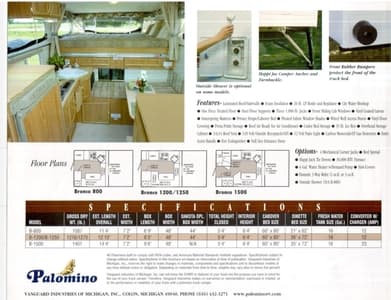 2002 Palomino Truck Campers Brochure page 2