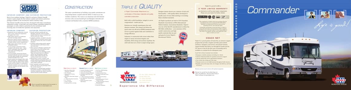 2003 Triple E RV Commander Brochure page 1