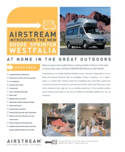 2006 Airstream Dodge Sprinter Westfalia Brochure page 1