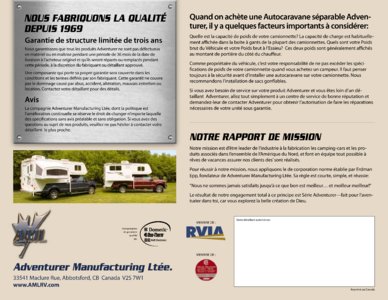 2007 ALP Adventurer Truck Campers French Brochure page 8