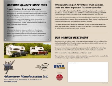 2007 ALP Adventurer Truck Campers Brochure page 8