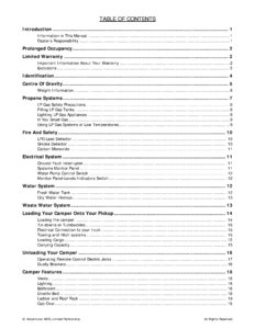 2008 ALP Adventurer Truck Campers Owner's Manual page 3