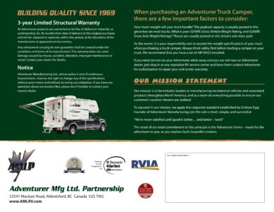 2008 ALP Adventurer Truck Campers Brochure page 8