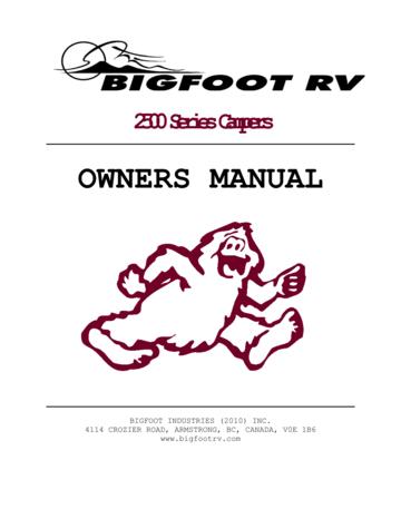 2011 Bigfoot 2500 Series Campers Owner's Manual