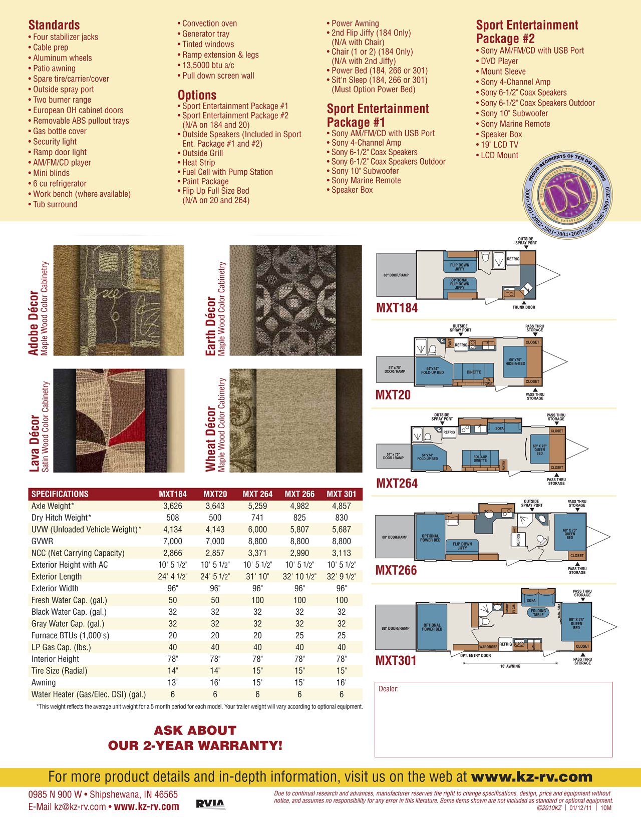 2011 KZ RV MXT Brochure | Download RV brochures | RecreationalVehicles.info