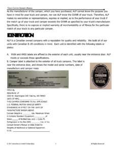 2015 ALP Truck Campers Owner's Manual page 8