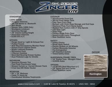 2017 Crossroads RV Zinger Z-1 Series Brochure page 3