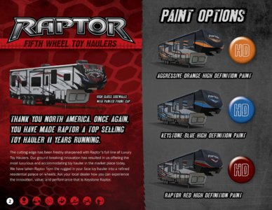 2017 Keystone RV Raptor Brochure page 2