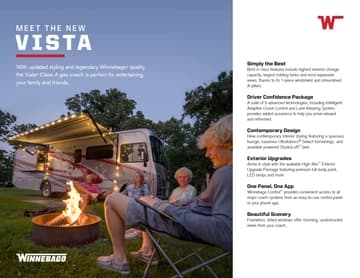 2025 Winnebago Vista Preview Sheet Brochure