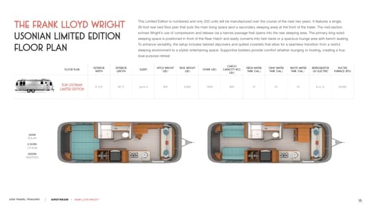 2026 Airstream Frank Lloyd Wright Usonian Limited Edition Brochure page 17